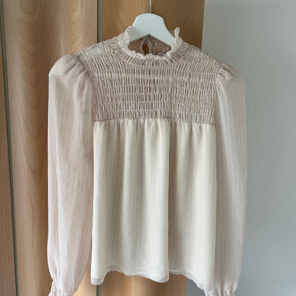 Reformation Brandi Cream Smocked Blouse